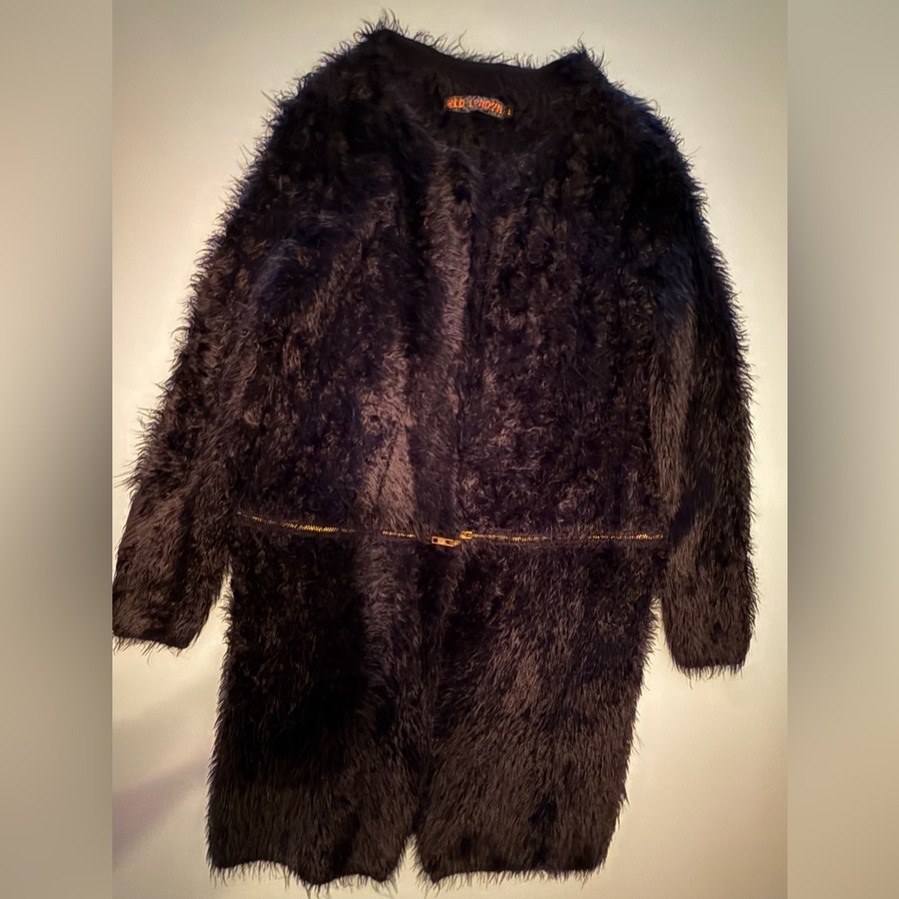 ASOS QED LONDON Womens Black Faux Fur Marla Singer Convertible Jacket Size LARGE